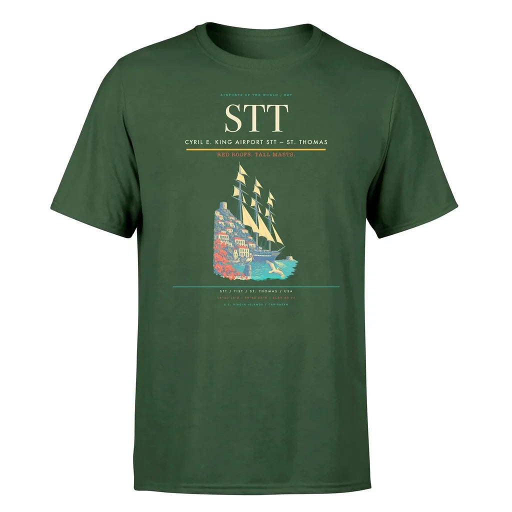 Cyril E. King Airport (STT) T-Shirt single-side front print in Dark Green | cyril-e-king-airport-stt-double-side-t-shirt