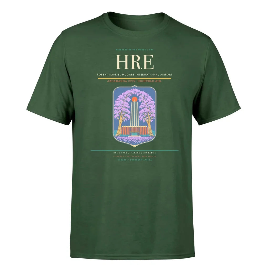 Robert Gabriel Mugabe International Airport (HRE) T-Shirt single-side front print in Dark Green | robert-gabriel-mugabe-international-airport-hre-double-side-t-shirt