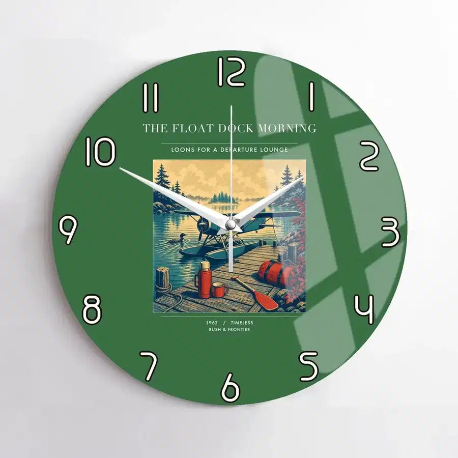 VINTAGE G4195 - The Float Dock Morning - Designed Wall Clocks design on green no-frame