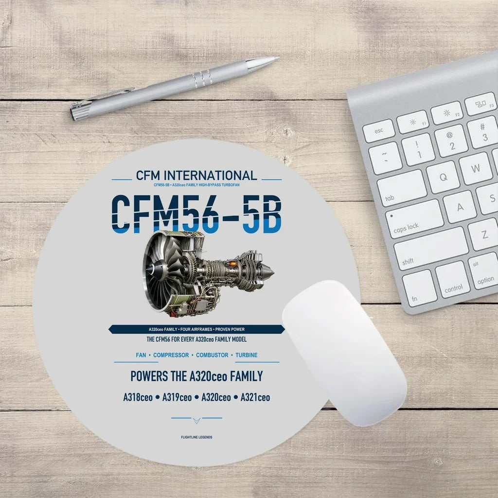 CFM56-5B design on light gray round mouse pad