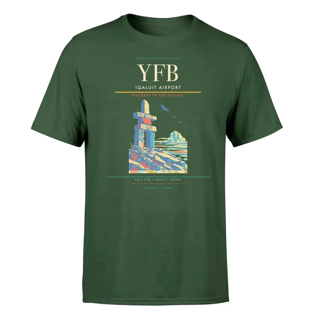Iqaluit Airport (YFB) T-Shirt single-side front print in Dark Green | iqaluit-airport-yfb-double-side-t-shirt