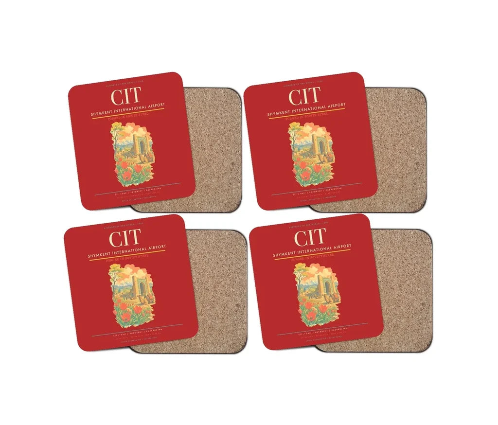 Shymkent International Airport (CIT) design on red 4 pieces set coaster