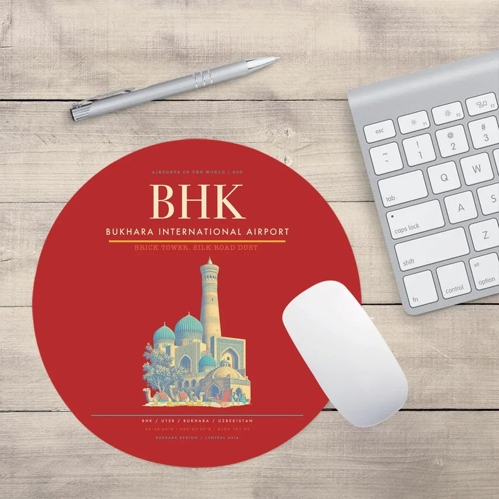 Bukhara International Airport BHK Mouse-Pad Round - Red