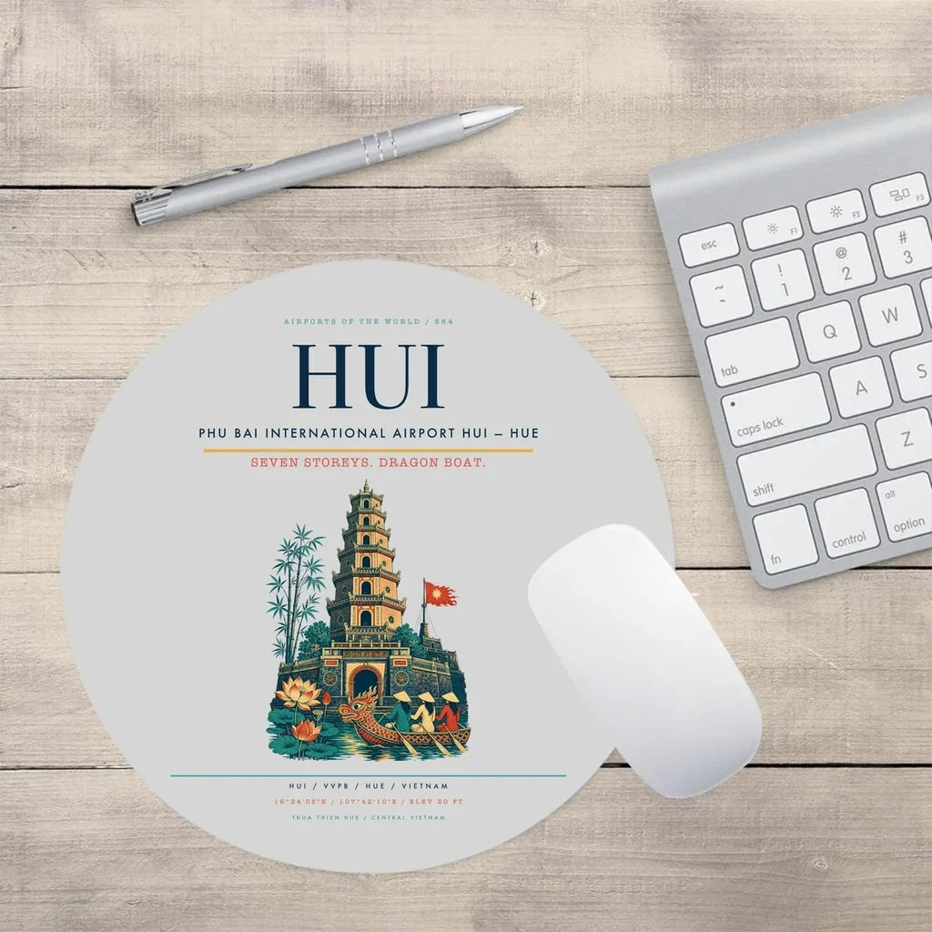 Phu Bai International Airport (HUI) design on light gray round mouse pad