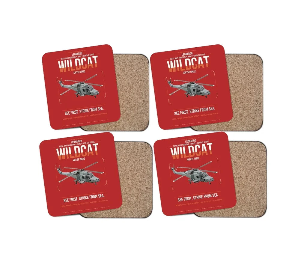Leonardo AW159 Wildcat HMA2 design on red 4 pieces set coaster