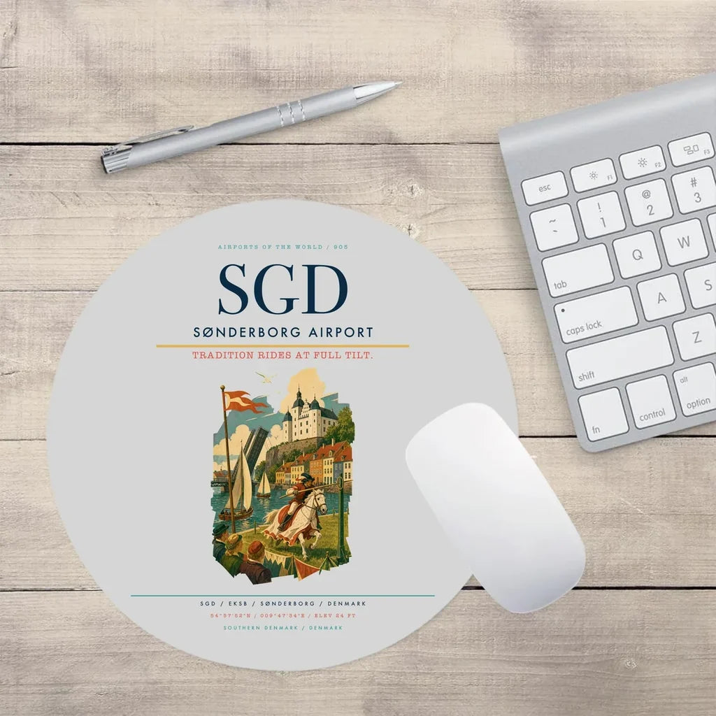Sønderborg Airport (SGD) design on light gray round mouse pad