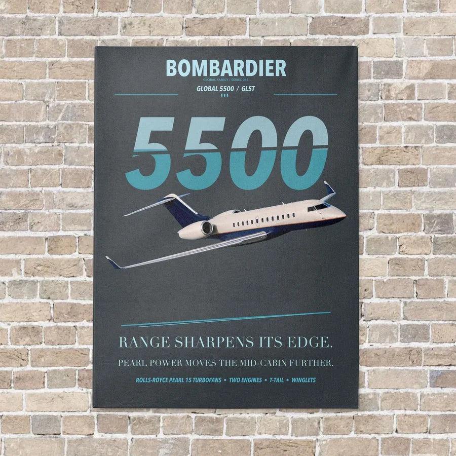 Bombardier Global 5500 vertical canvas print - no frame - gray background