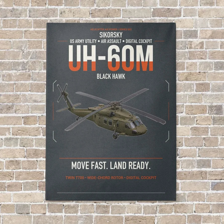 Sikorsky UH-60M Black Hawk vertical canvas print - no frame - gray background