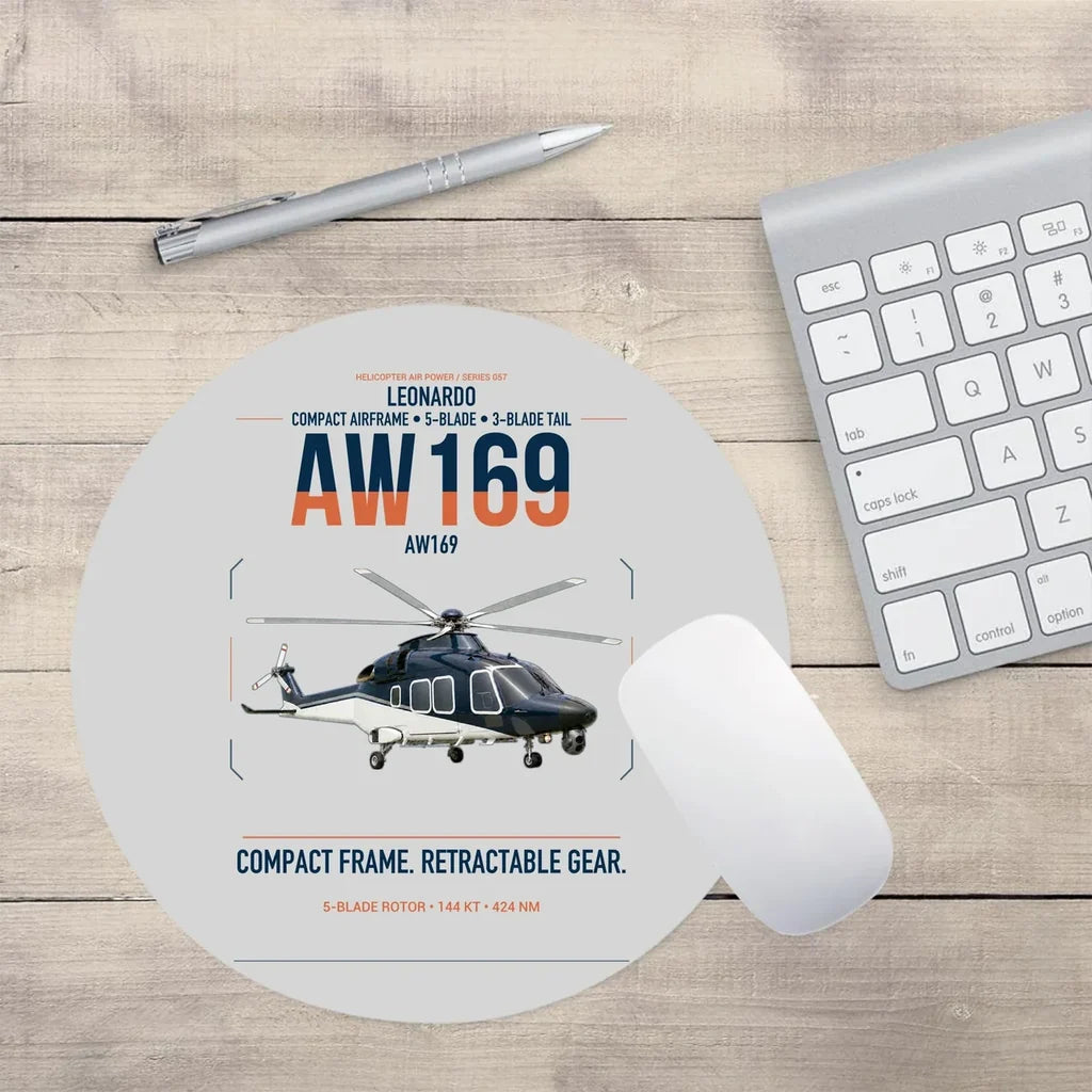 Leonardo AW169 design on light gray round mouse pad