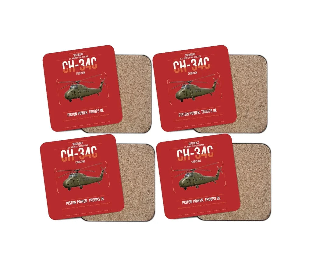 Sikorsky CH-34C Choctaw design on red 4 pieces set coaster