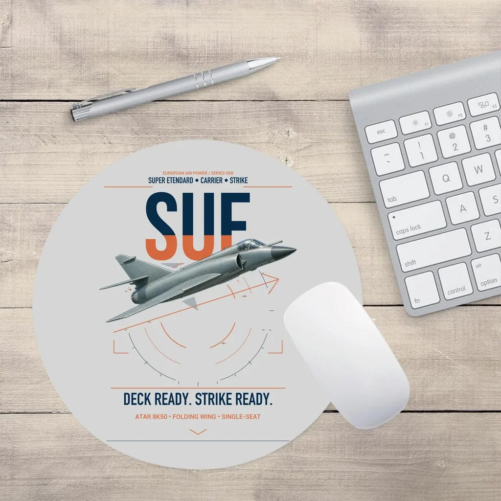 Dassault Super Étendard design on light gray round mouse pad
