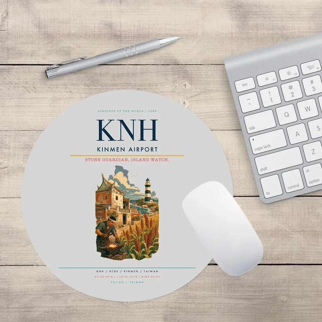 Kinmen Airport (KNH) design on light gray round mouse pad