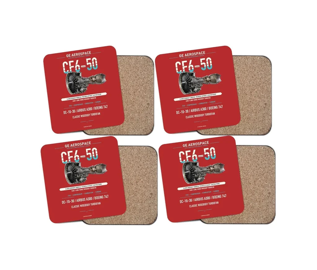 CF6-50 design on red 4 pieces set coaster