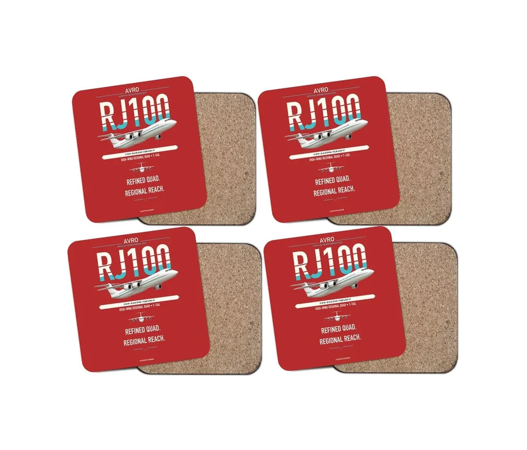 Avro RJ100 design on red 4 pieces set coaster