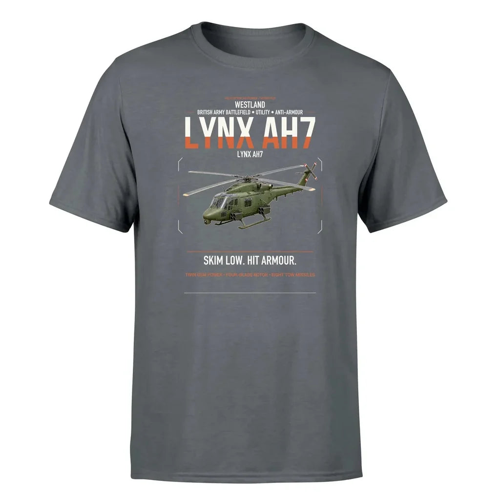 Westland Lynx AH7 design on gray t-shirt, single-side print