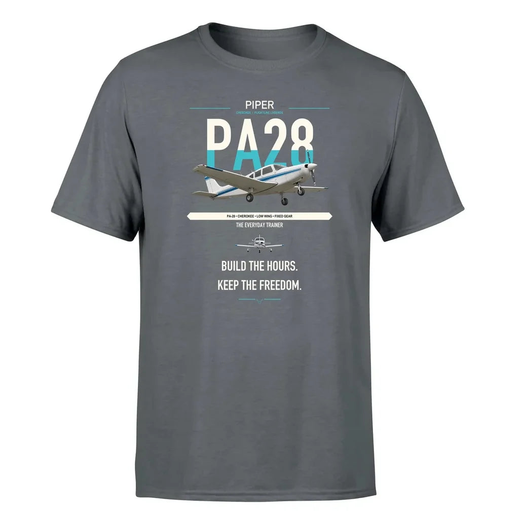 Piper PA-28 Cherokee design on gray t-shirt, single-side print