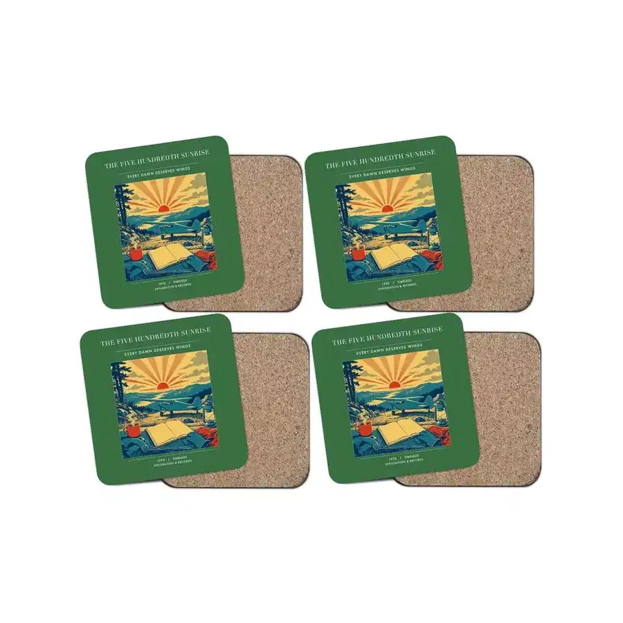 The Five Hundredth Sunrise - Designed Coasters design on green 4-pieces-set