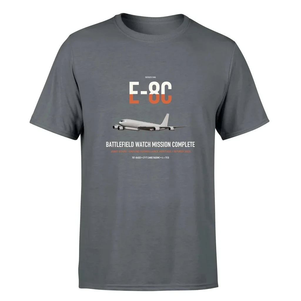 E-8C Joint STARS design on gray double-side t-shirt, single-side print