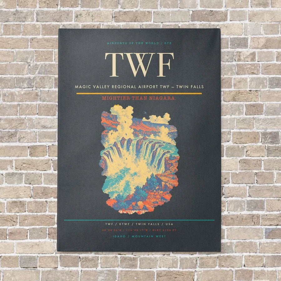 Magic Valley Regional Airport TWF — Twin Falls vertical canvas print - no frame - gray background