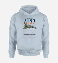 Thumbnail for Saab AJ 37 Viggen design on light blue double-side hoodie, single-side print