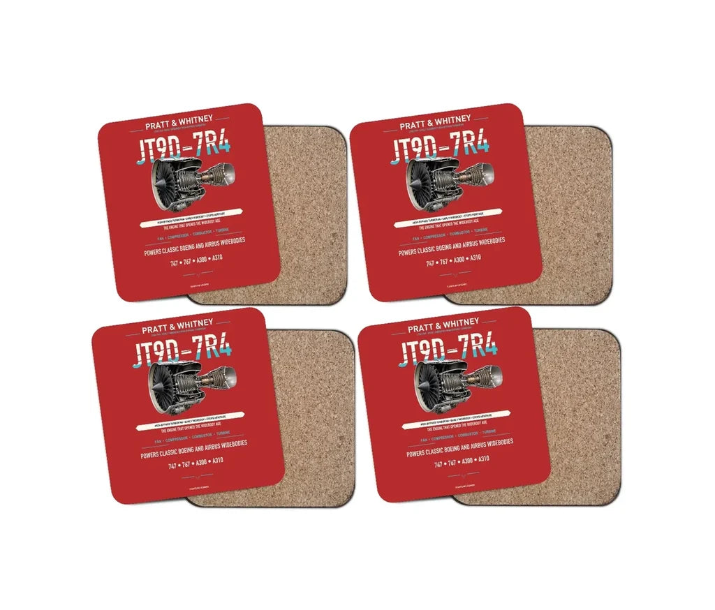 JT9D-7R4 design on red 4 pieces set coaster
