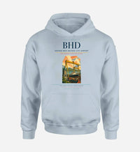 Thumbnail for George Best Belfast City Airport (BHD) design on light blue hoodie single-side print