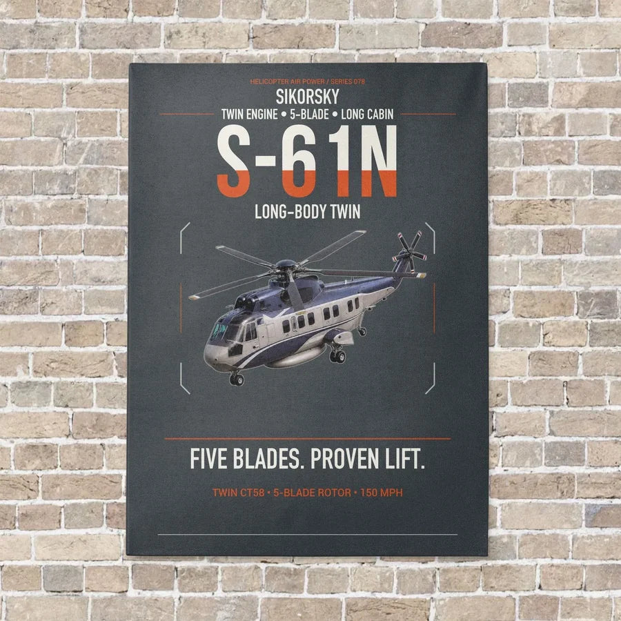 Sikorsky S-61N vertical canvas print - no frame - gray background