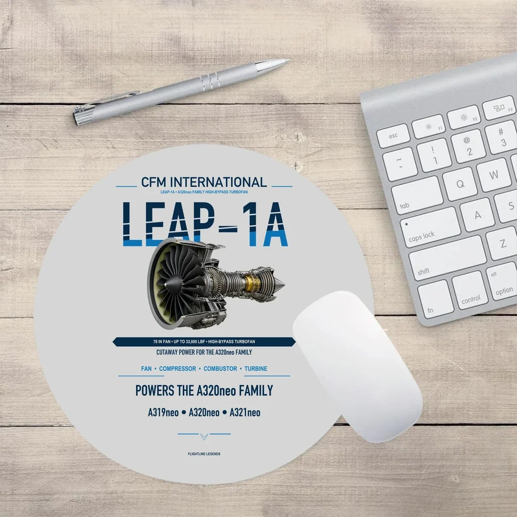 CFM LEAP-1A design on light gray round mouse pad