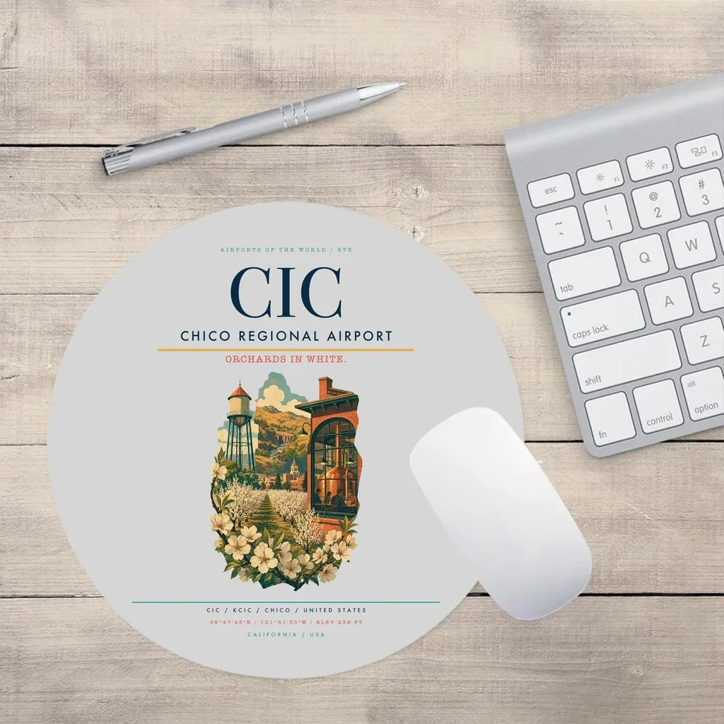 Chico Regional Airport (CIC) design on light gray round mouse pad