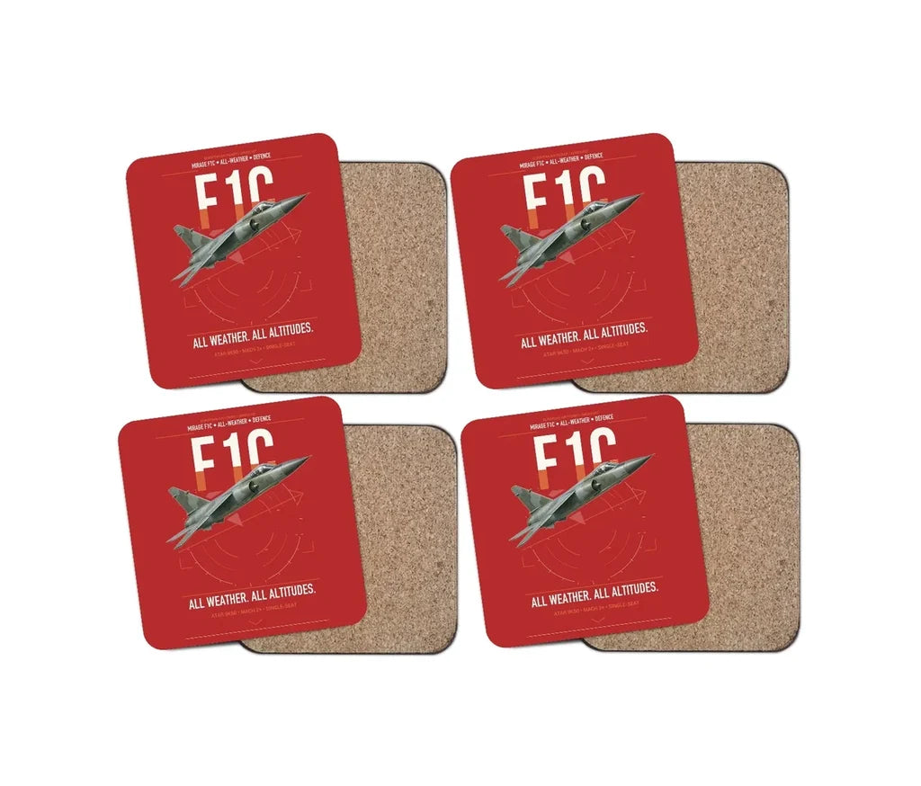 Dassault Mirage F1C design on red 4 pieces set coaster