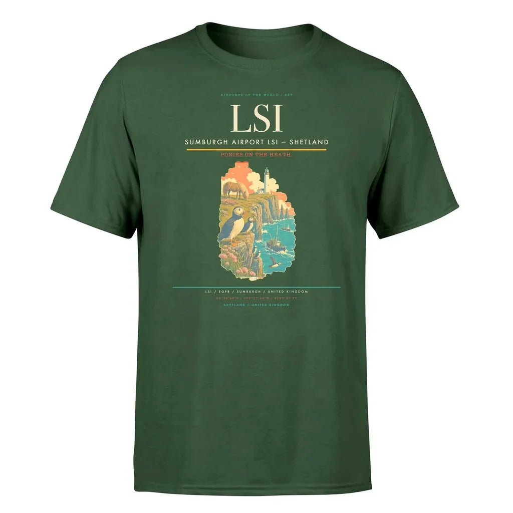 Sumburgh Airport (LSI) T-Shirt single-side front print in Dark Green | sumburgh-airport-lsi-double-side-t-shirt