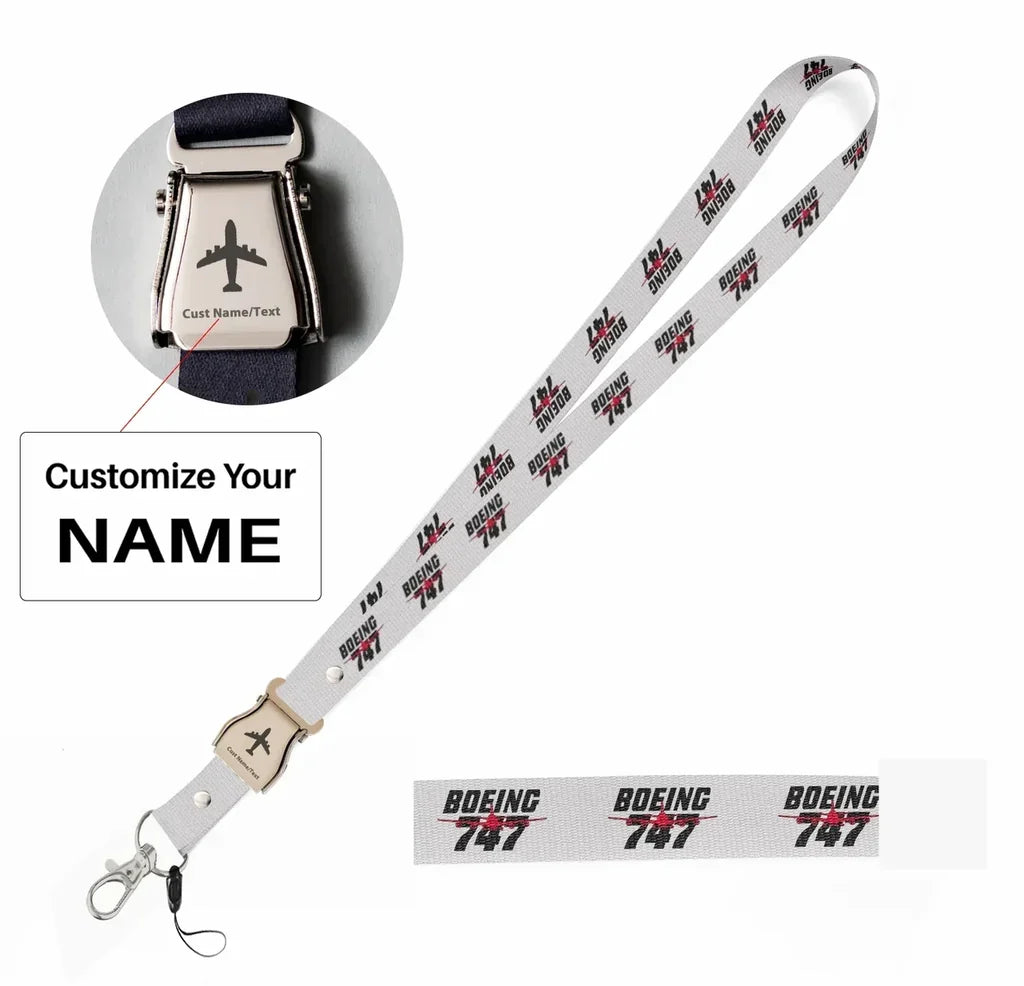 Amazing Boeing 747 seat belt lanyard - white with name
