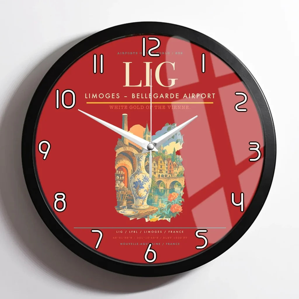 Limoges – Bellegarde Airport (LIG) design on red framed wall clock
