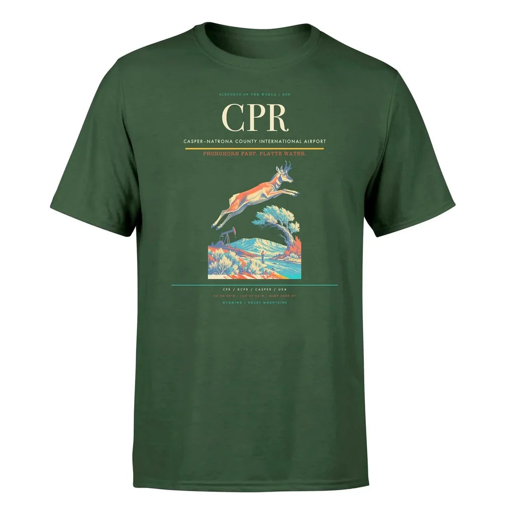 Casper–Natrona County International Airport (CPR) T-Shirt single-side front print in Dark Green | caspernatrona-county-international-airport-cpr-double-side-t-shirt