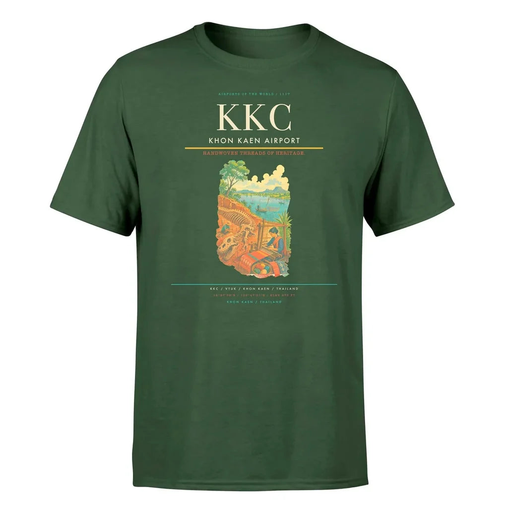 Khon Kaen Airport (KKC) T-Shirt single-side front print in Dark Green | khon-kaen-airport-kkc-double-side-t-shirt