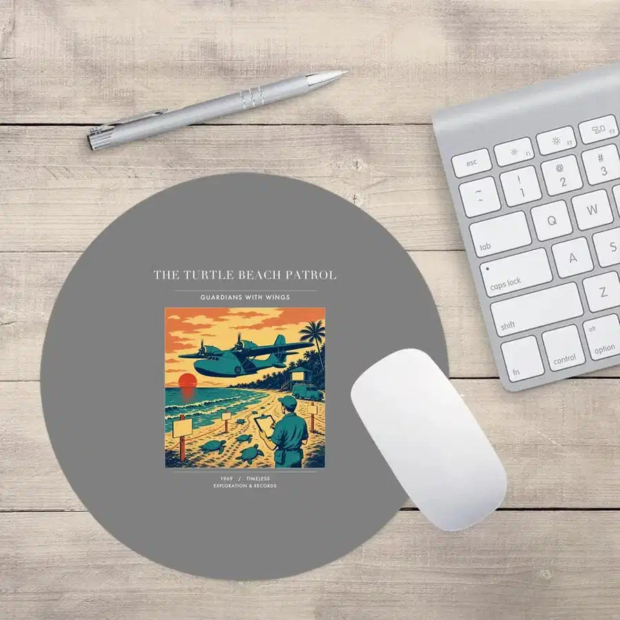 VINTAGE G4443 - The Turtle Beach Patrol - Designed Mouse Pads design on gray round