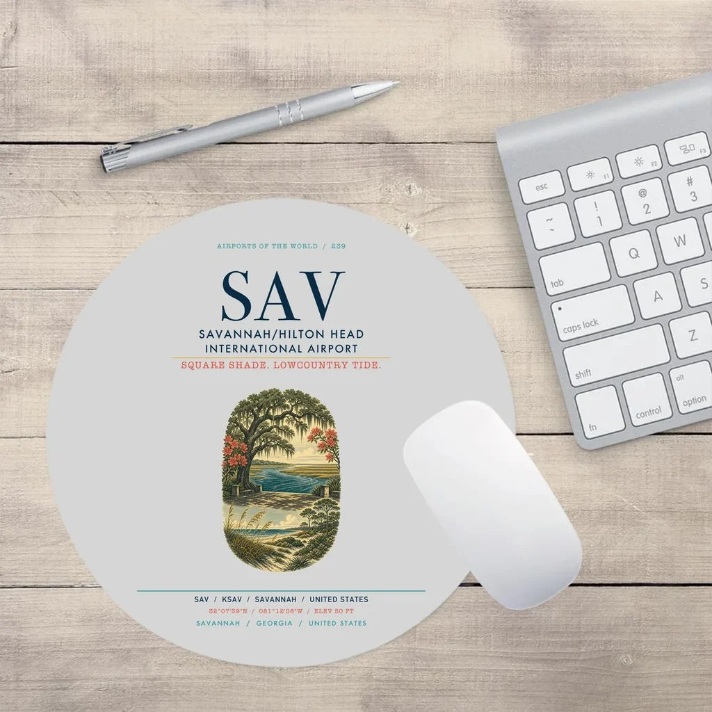 Savannah-Hilton Head International Airport (SAV) design on light gray round mouse pad