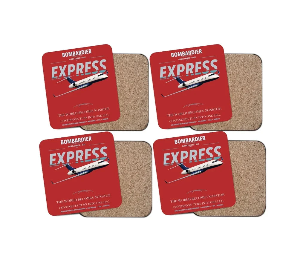 Bombardier Global Express design on red 4 pieces set coaster