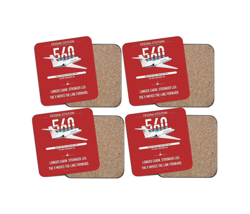Cessna Citation 560 - Citation V design on red 4 pieces set coaster