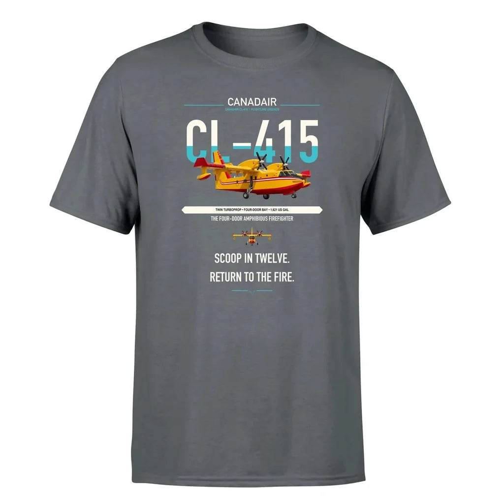 Canadair CL-415 design on gray t-shirt, single-side print