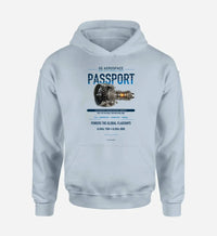 Thumbnail for PASSPORT design on light blue hoodie single side