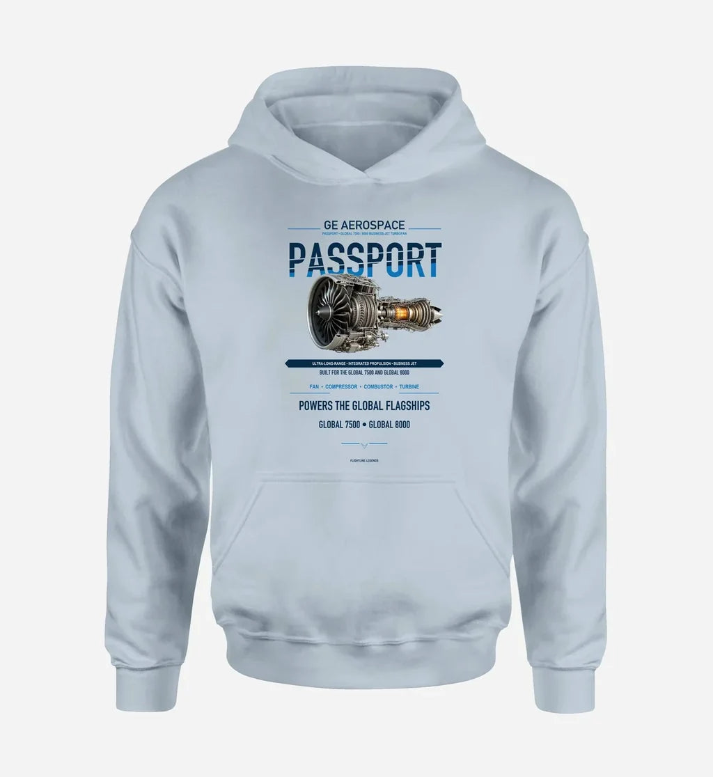 PASSPORT design on light blue hoodie single side