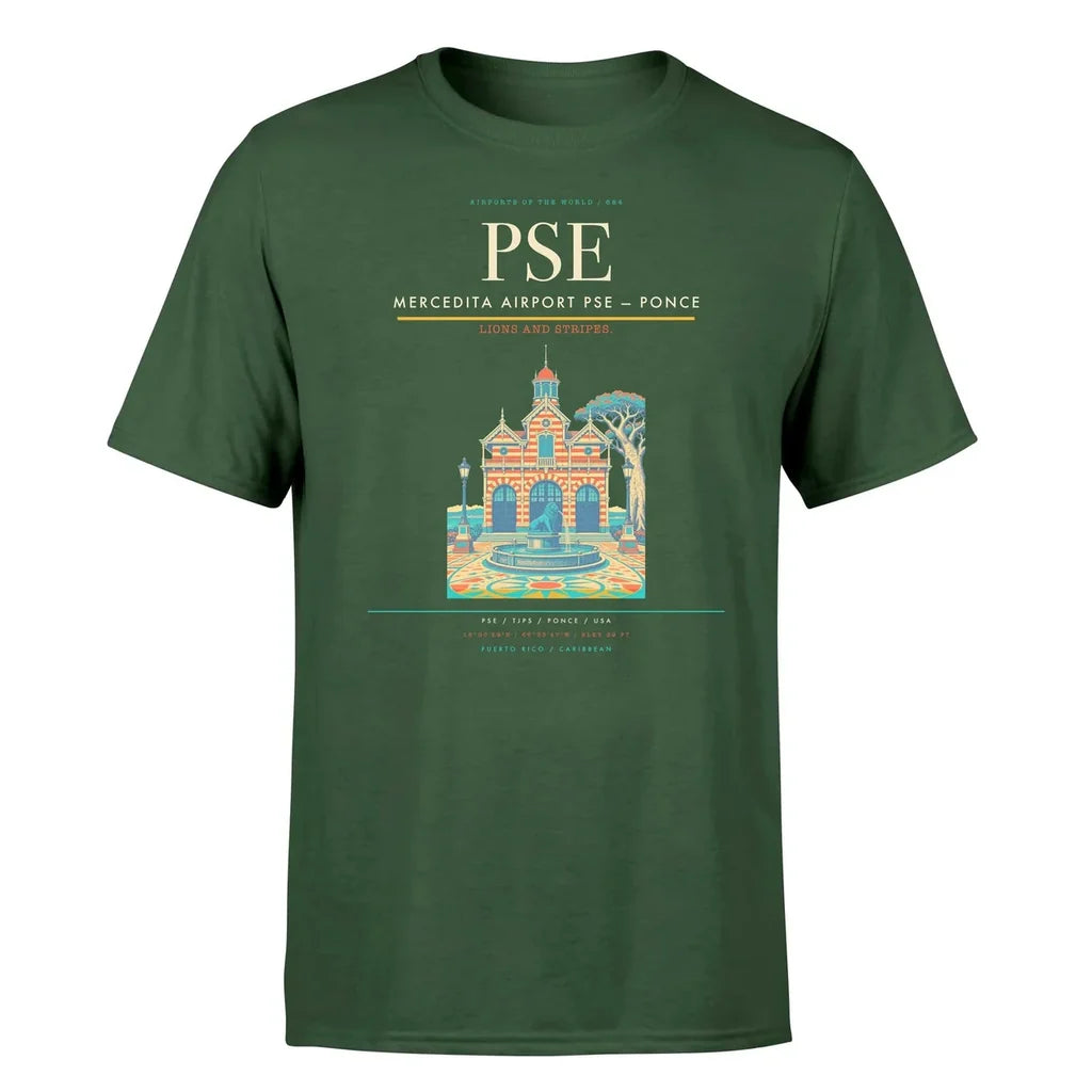 Mercedita Airport (PSE) T-Shirt single-side front print in Dark Green | mercedita-airport-pse-double-side-t-shirt