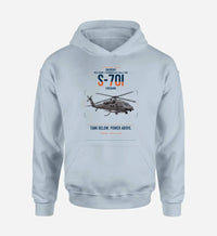 Thumbnail for Sikorsky S-70i FIREHAWK design on light blue double-side hoodie, single-side print
