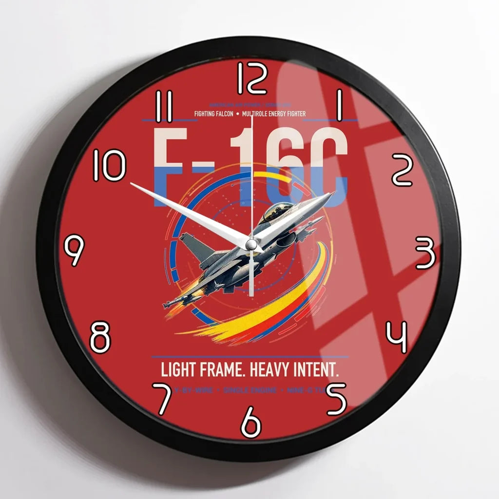 F-16C Fighting Falcon design on red framed wall clock