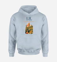 Thumbnail for Lille Airport (LIL) design on light blue hoodie single-side print