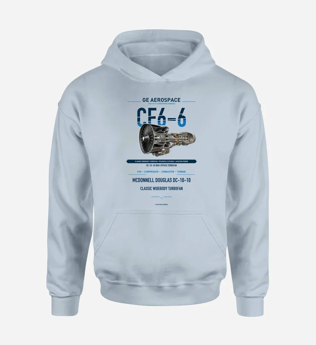 CF6-6 design on light blue hoodie single side