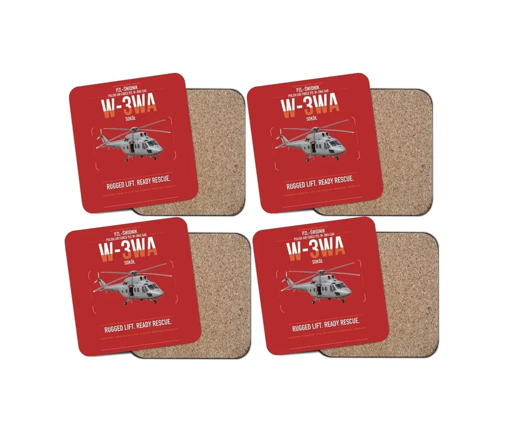 PZL-Świdnik W-3WA Sokół design on red 4 pieces set coaster