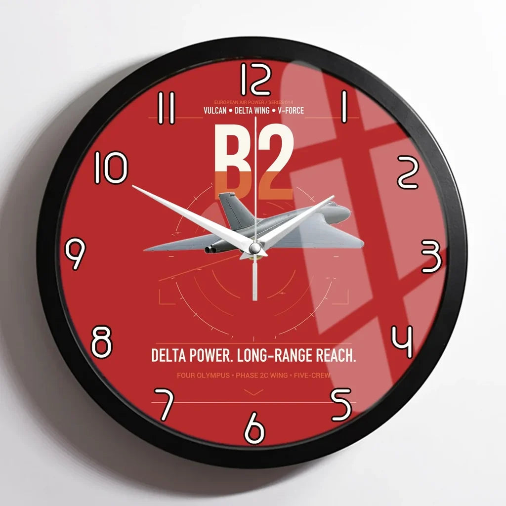 Avro Vulcan B2 design on red framed wall clock