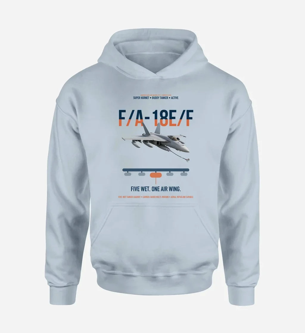 F A-18E F Buddy Tanker design on light blue double-side hoodie, single-side print